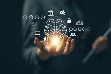 Chatbot chat with AI artificial intelligence. Concept of using AI technology to help work in order to work easier and faster. Future technology development business.