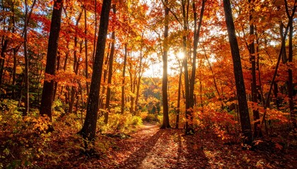 Autumn in the forest with sunset 