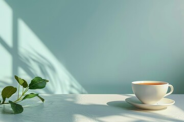 Clear Pixel Picture of a Cup of Tea and a Plant on a Table