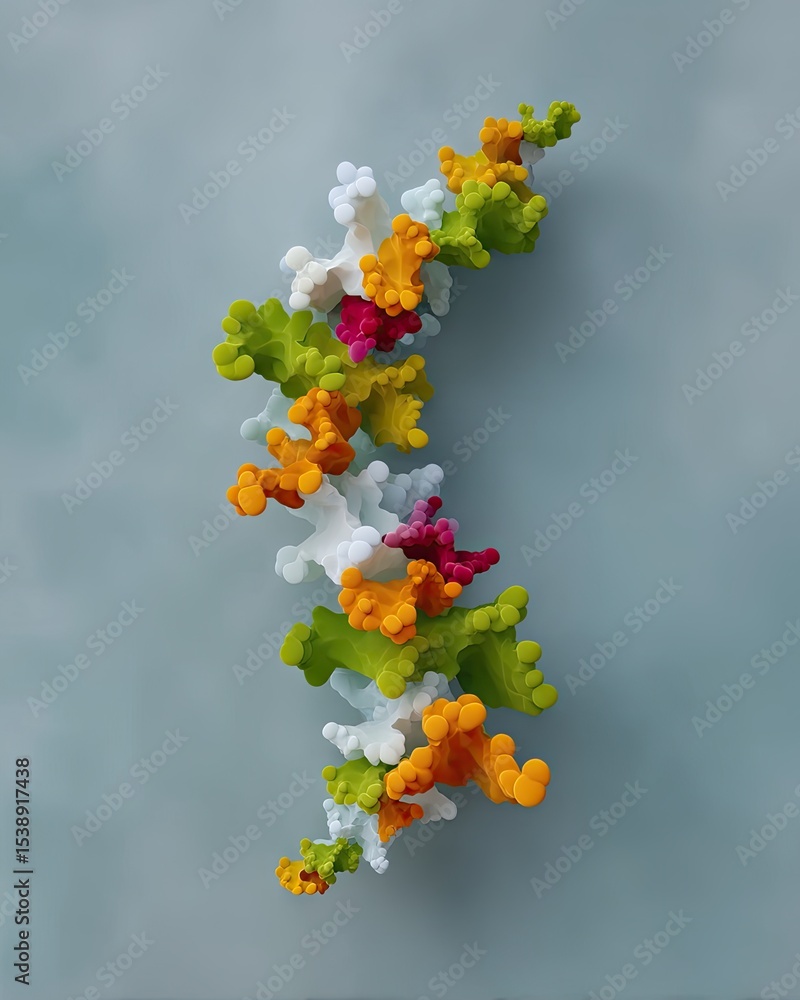 Poster abstract fractal curls in muted colors on off-white background