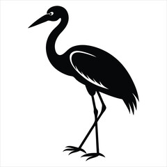 Obraz premium Elegant Heron Bird Silhouette Standing in Shallow Water with Long Legs and Neck, Minimalist Wildlife Vector Perfect for Nature Art, Bird Watching Design, Logo, or Wetland Conservation Themes