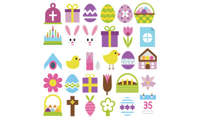 A collection of Easter bunny and bird characters