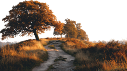 Autumn hiking trail scenic hilltop nature peaceful landscape panoramic outdoor adventure cut out png