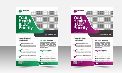Medical healthcare flyer or poster design template, leaflets decoration for printing and presentation vector stylish editable design
