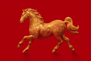 Golden horse on red background, Chinese New Year concept	