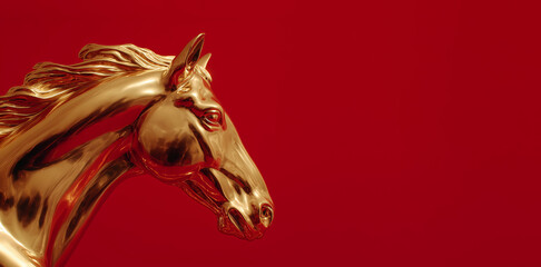 Golden horse on red background, Chinese New Year concept	
