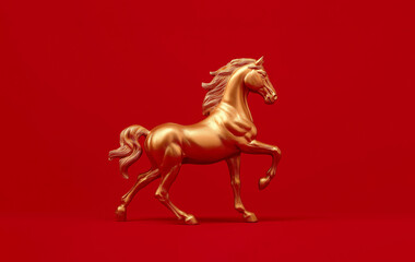 Golden horse on red background, Chinese New Year concept	