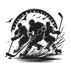 Ice hockey arena player shooting Competitive Team Intense Game. professional forward player