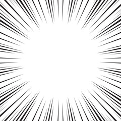 Manga comic explosion, motion or movement effect, vector background. Manga anime cartoon radial speed lines and abstract pattern for comic book burst, flash ray or explode bang action