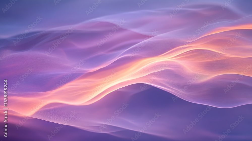 Poster abstract waves of purple and orange colors blend seamlessly, creating a smooth and flowing texture. 