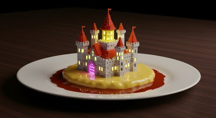 Voxel Art Castle on a Plate