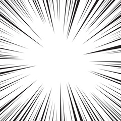 Obraz premium Manga comic explosion, motion or movement effect, vector background. Manga anime cartoon radial speed lines and abstract pattern for comic book burst, flash ray or explode bang action 