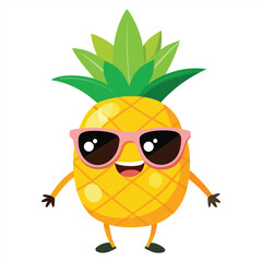 Happy Cartoon Pineapple Character with Pink Sunglasses Illustration