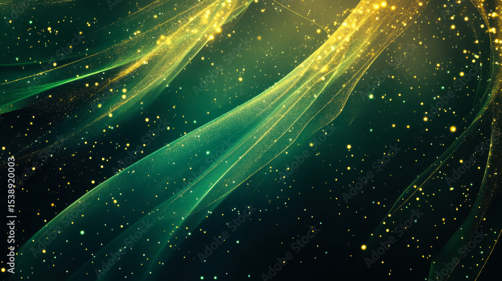 Aufkleber bright green abstract background with flowing lines and glowing particles for creative projects and 