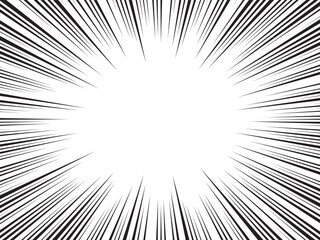 Manga comic explosion, motion or movement effect, vector background. Manga anime cartoon radial speed lines and abstract pattern for comic book burst, flash ray or explode bang action