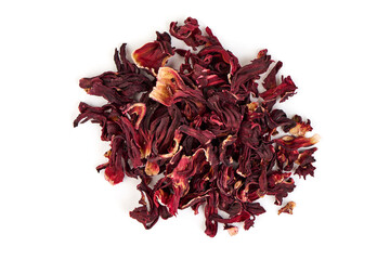 Hibiscus Tea Petals Heap, Dried, Isolated