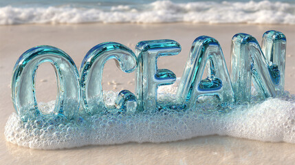 A striking 3D digital rendering of the word "OCEAN" presented in a modern font style. 