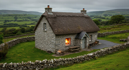 Obraz premium Charming Thatched Cottage Picturesque Buildings and Architecture in the Countryside