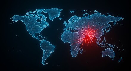 Global Network Visualization  Digital World Map Showing Connectivity and Data Flow