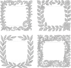 Set of vintage decorative frames with floral borders and ornate retro design elements