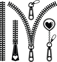 Detailed Zipper and Pull Silhouettes Vector Collection