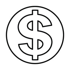 Obraz premium Dollar icon in black line style representing currency and finance, ideal for illustrating online payment systems, financial transactions, money transfer visuals, and economic discussion graphics