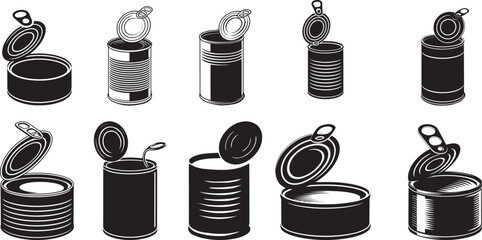 Various canned food items open and closed. eps-10