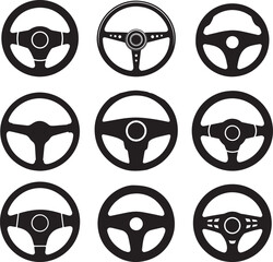 Nine different car steering wheel icons set. eps-10