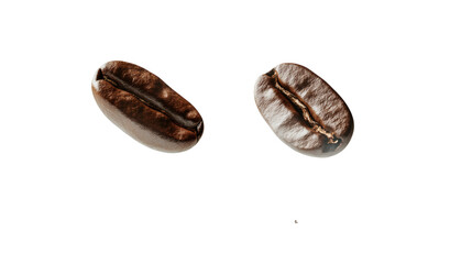 Ultra-realistic 3D flying coffee beans with steam and natural shadows isolated on transparent background 