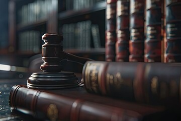 Ultra Quality Picture of CloseUp of Judge Gavel and Law Books in Law Office Setting