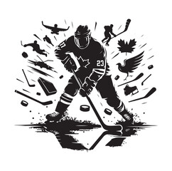Ice hockey arena player shooting Competitive Team Intense Game. professional forward player