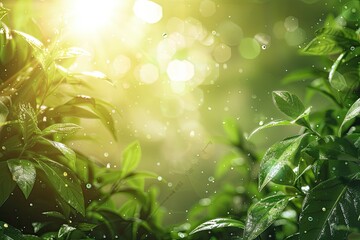 Premium Quality Image of Green Bio Background with Blurred Foliage and Sunlight