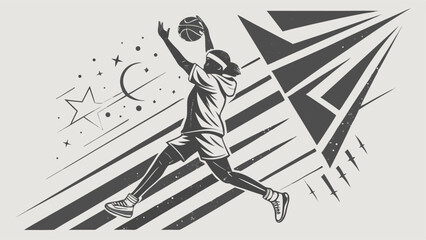 Abstract grayscale geometric brush stroke design