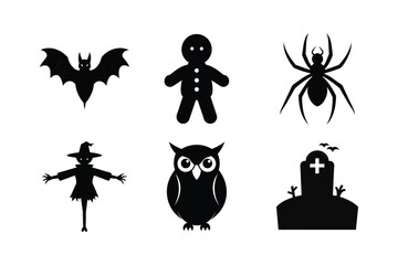 A set of Halloween elements silhouette vector art illustration