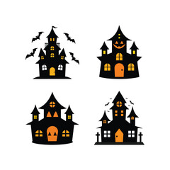 A set of Halloween haunted house colorful vector art illustration