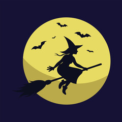 A witch flying on a broomstick vector art illustration