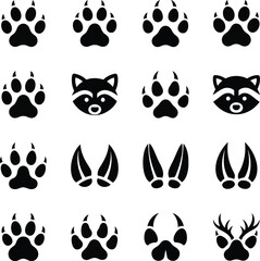 Collection of animal tracks and paw prints icons