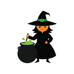 Halloween witch brewing colorful vector art illustration
