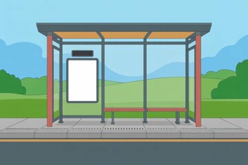 Bus stop template illustration, with empty blank space for text copy space or mockup design, high detail, 8k