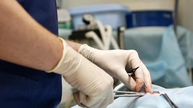 Vet Stitches Cat Under Surgical Drapes During Operation