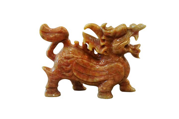 Antique Chinese Jade Pixiu isolated on white background. Jade Crafts, Jade Pixiu Statue.   