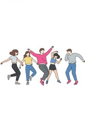Fototapeta premium Group of five young people dancing joyfully in casual clothing 