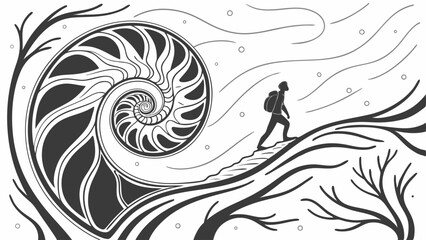 Abstract swirling black and white monochrome psychedelic design