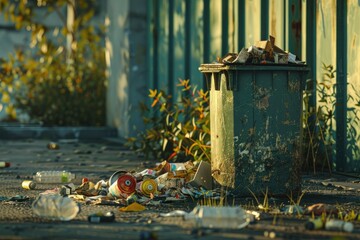 High Resolution Picture of a Trash Can is Full of Trash and a Trash Can