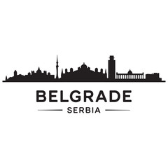 Obraz premium Belgrade skyline horizontal banner. Belgrade, Serbia. Vector template for your design. Vector black silhouette. with white background