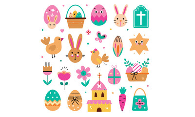 A collection of Easter bunny and bird characters