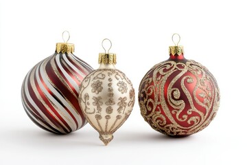 Enchanting Holiday Decorations Isolated on White Background, Depth of Field