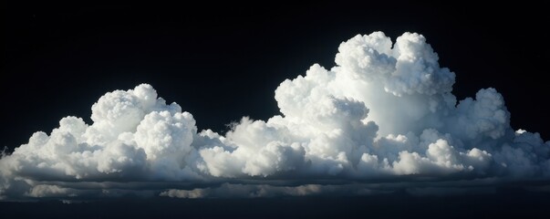 Fluffy white cumulus clouds against a pure black background , digital, pure, high resolution