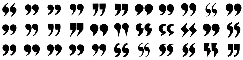 Set of black quotation mark icons isolated on white background. Vector illustration.