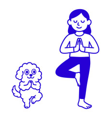 Woman and Dog in Tree Yoga Pose, Woman and Dog in Yoga Pose